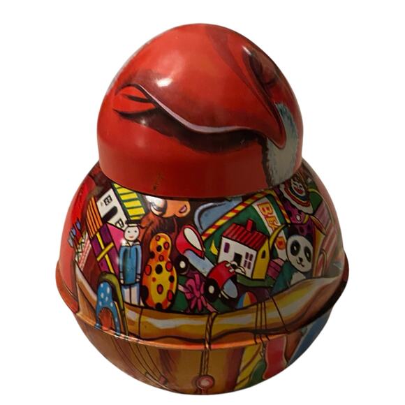 Vintage Roll Poly Santa Metal Tin Tobacco Candy Hong Kong St Nick Christmas Deco - Picture 5 of 14